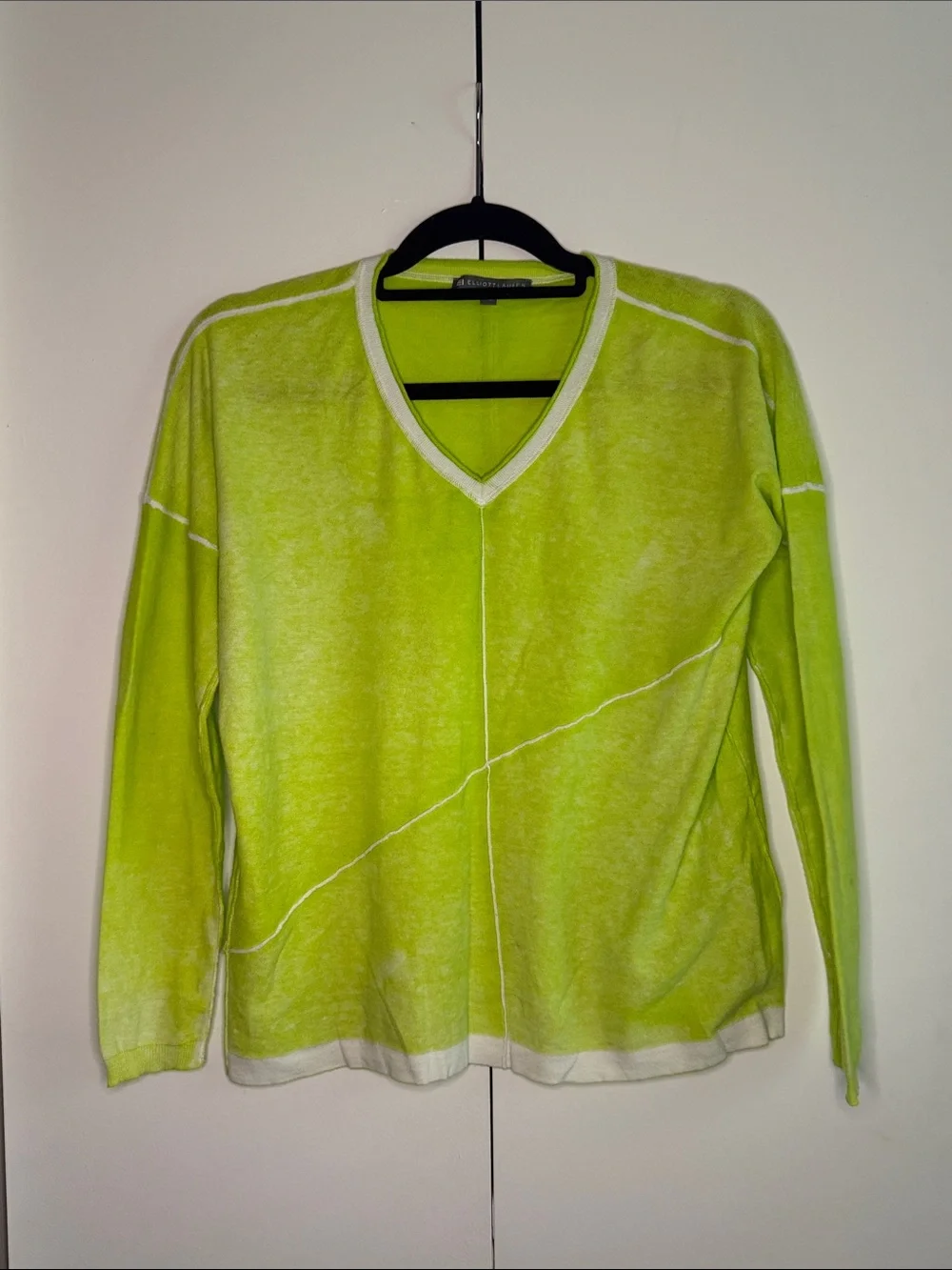 Elliott Lauren Neon Lime V-Neck Sweater with White Trim - Picture 1 of 6